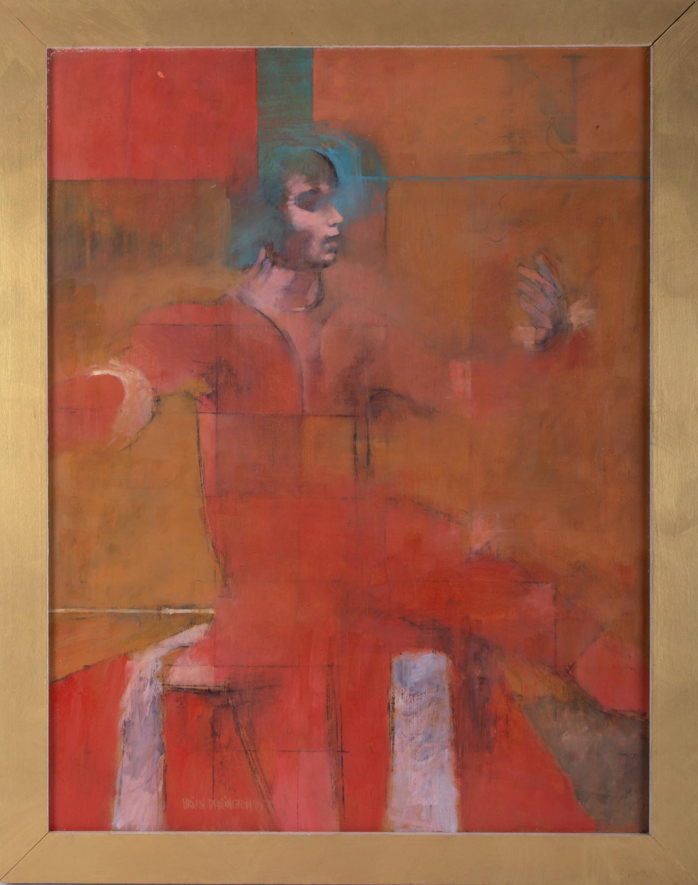 Brian Denington (b1944), 'Figure' oil on board signed and dated 05, 70cm x 53cm, framed.