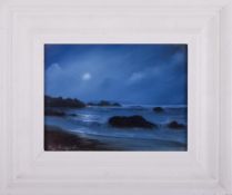 Alan Kingwell, 'Moonlight On Bigbury Bay' oil on canvas, 17cm x23cm, signed, titled to reverse,