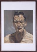 Lucian Freud, open self-portrait print, 87cm x 62cm (including frame).