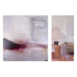 Victoria Brook, a pair of modern art paintings on canvas, signed, unframed, 101cm x 100cm (2).