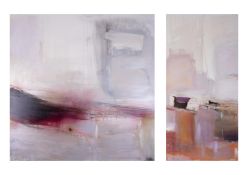 Victoria Brook, a pair of modern art paintings on canvas, signed, unframed, 101cm x 100cm (2).