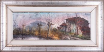 A.Salvadori (Milan), oil on canvas, titled Borgata Di Campagna, signed, 25cm x 70cm, provenance -