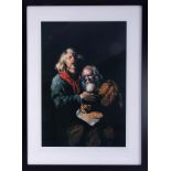 Robert Lenkiewicz (1941-2002) lithograph, 'Self Portrait with Self Portrait at 90', signed edition