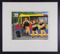 Beryl Cook (1926-2008) 'Bus Stop' signed limited edition print 263/650, overall size 75cm x84cm (