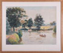 Roland Vivian Pitchforth RA (1895-1982) 'River Scene' watercolour, 44cm x 58cm, framed and glazed.