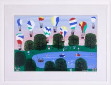 Gordon Barker (contemporary Devon artist), 'Boating Lake' signed acrylic, 44cm x 66cm, framed and