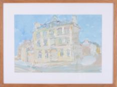 Derek Holland, 'Hotel De Ville, Pontreaux' gouache, signed, 36cm x 54cm, framed.