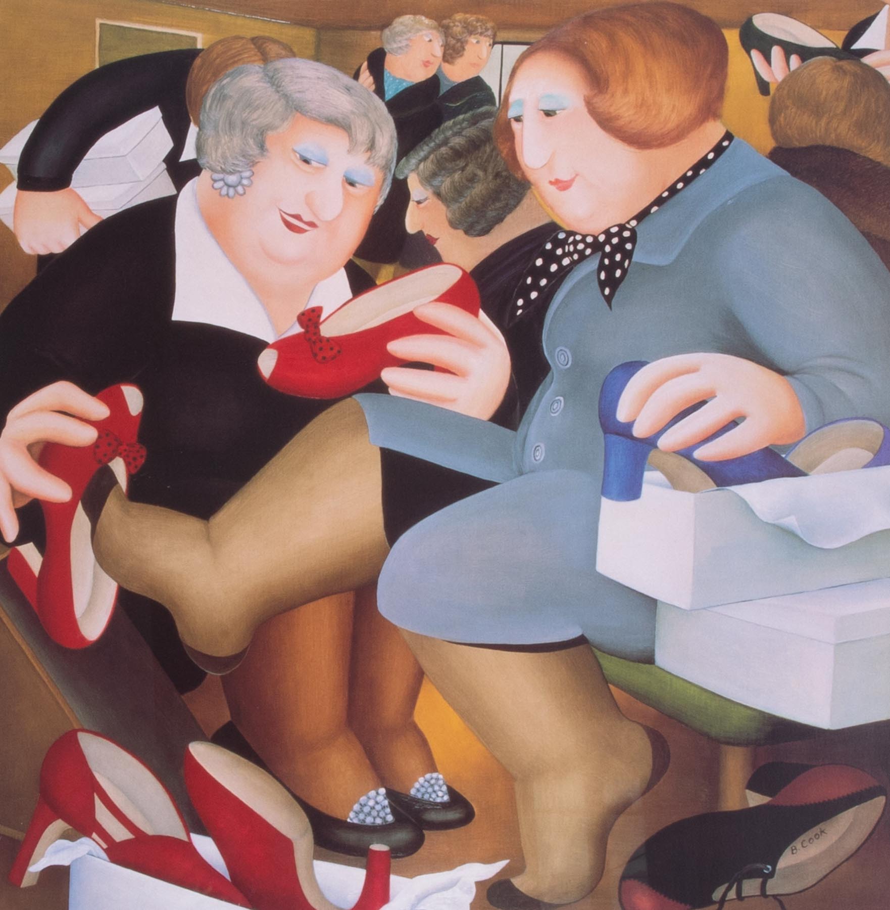 Beryl Cook (1926-2008) 'Shoe Shop' signed limited edition print 244/650, overall size 80cm x 77cm ( - Image 2 of 2