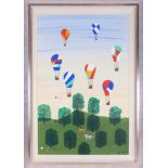 Gordon Barker (contemporary Devon artist), 'Hot air Balloons' signed and dated 97, acrylic, 80cm x