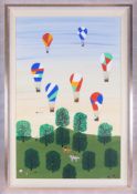 Gordon Barker (contemporary Devon artist), 'Hot air Balloons' signed and dated 97, acrylic, 80cm x