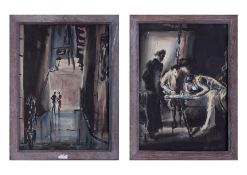 Roland Pitchforth R.A. (1895-1977) pair of watercolours of Figures, 43cm x 30cm, framed and glazed.