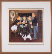 Beryl Cook (1926-2008) 'The Snug' signed print, 134/650, overall size 69cm x 69cm (including frame),