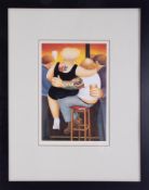 Beryl Cook (1926-2008) 'Two On A Stool' signed print, stamped BCD, overall size 73cm x 59cm (
