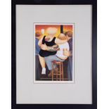 Beryl Cook (1926-2008) 'Two On A Stool' signed print, stamped BCD, overall size 73cm x 59cm (