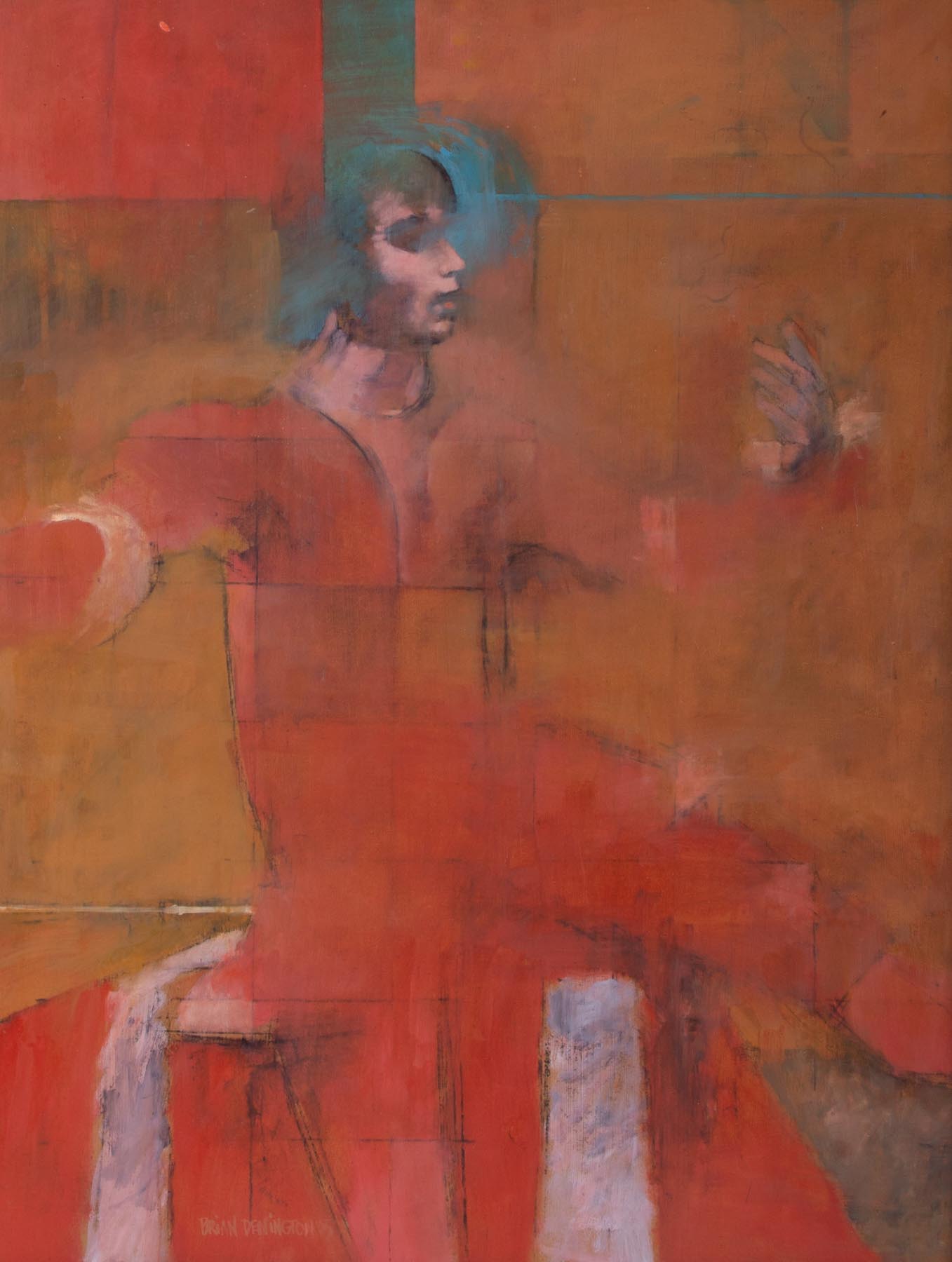 Brian Denington (b1944), 'Figure' oil on board signed and dated 05, 70cm x 53cm, framed. - Image 2 of 2
