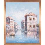 Omer, an oil on board 'Canal Scene', signed, 62cm x 50cm, framed.