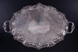 An Edwardian silver twin handled serving tray Edward Barnard & Sons, London circa 1902 with engraved