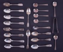 A set of six later Georgian silver teaspoons, Exeter circa 1833, a cased set of six plus sugar tongs