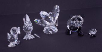 Swarovski Crystal Glass, small collection including Panda, Butterfly, Chick, Cockrell (damaged),