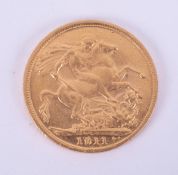 George V 1911 half gold sovereign.