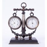 A Victorian combination clock/barometer/thermometer in brass anchor design mount, on