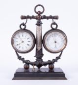 A Victorian combination clock/barometer/thermometer in brass anchor design mount, on