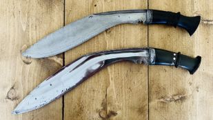 Two pre WWII Kukri knives, the wooden handle knife the blade length is 30cm, other 33.5cm.