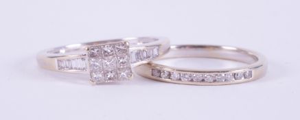 Two rings to include an 18ct white gold wedding band set with 0.10 carats of round brilliant cut