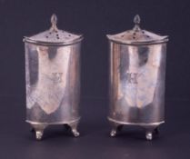 A pair of Geo V silver pepper pots, Birmingham hallmark, letter U 1919-20, makers mark CB & S,