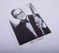 Benny Goodman, a signed photograph 29cm x 20cm. Benny Goodman was an American jazz clarinetist and