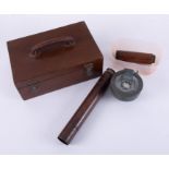 A mixed lot comprising a brass vintage two pull telescope, hand bearing compass and handle and