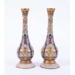A pair of cloisonné and enamel small bottle vases (damaged base), height 15.5cm.