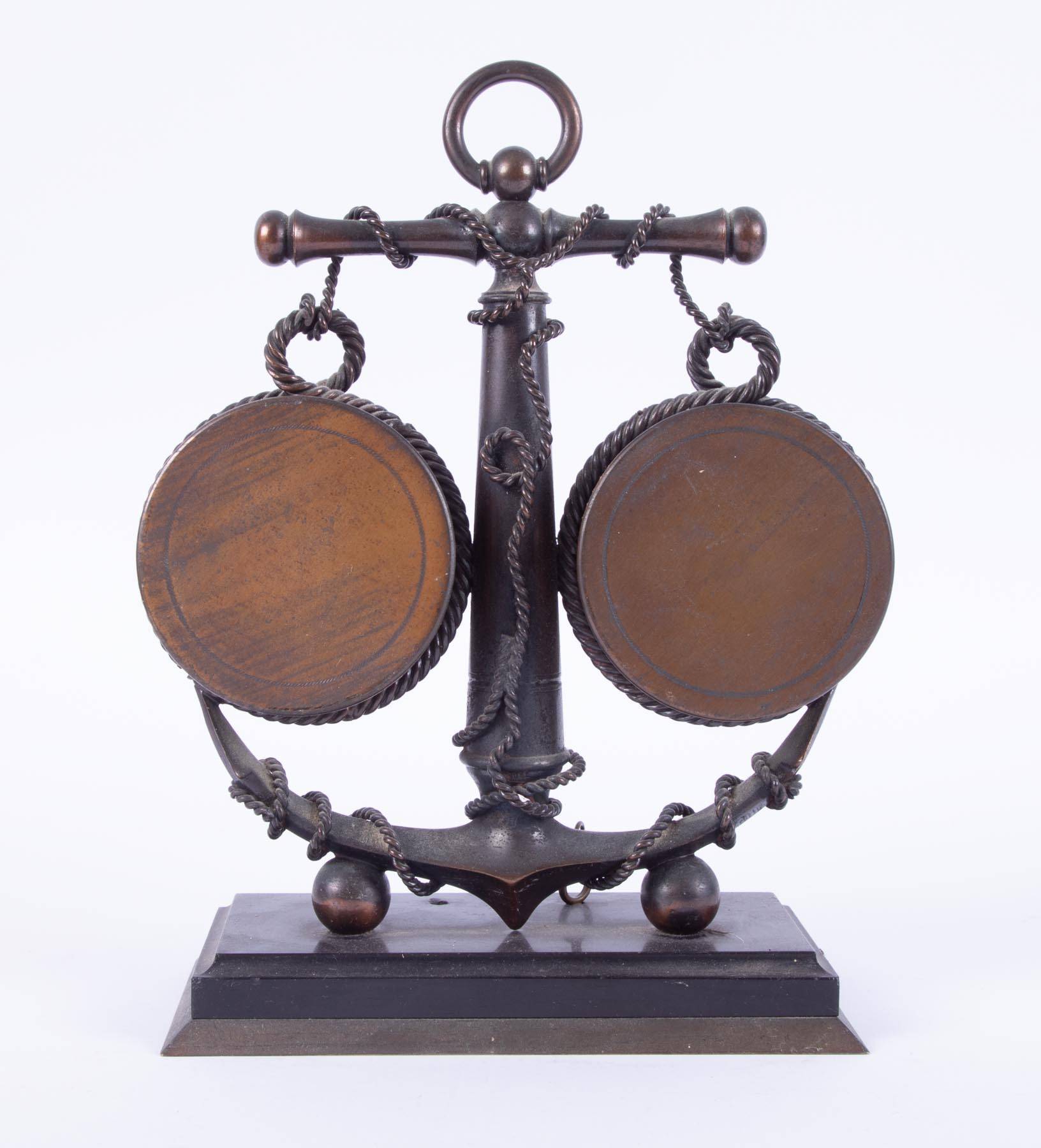 A Victorian combination clock/barometer/thermometer in brass anchor design mount, on - Image 2 of 4