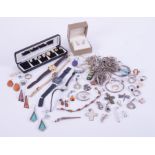 A large quantity of silver, costume jewellery & watches to include a Kit Heath silver ring, Pierre