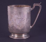 A Victorian silver and gilt lined cup decorated with birds and branches, London hallmark, letter E