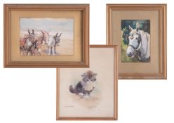 Mabel Amber Kingwell (1890 -1924), three original watercolours including Horse and Donkey studies