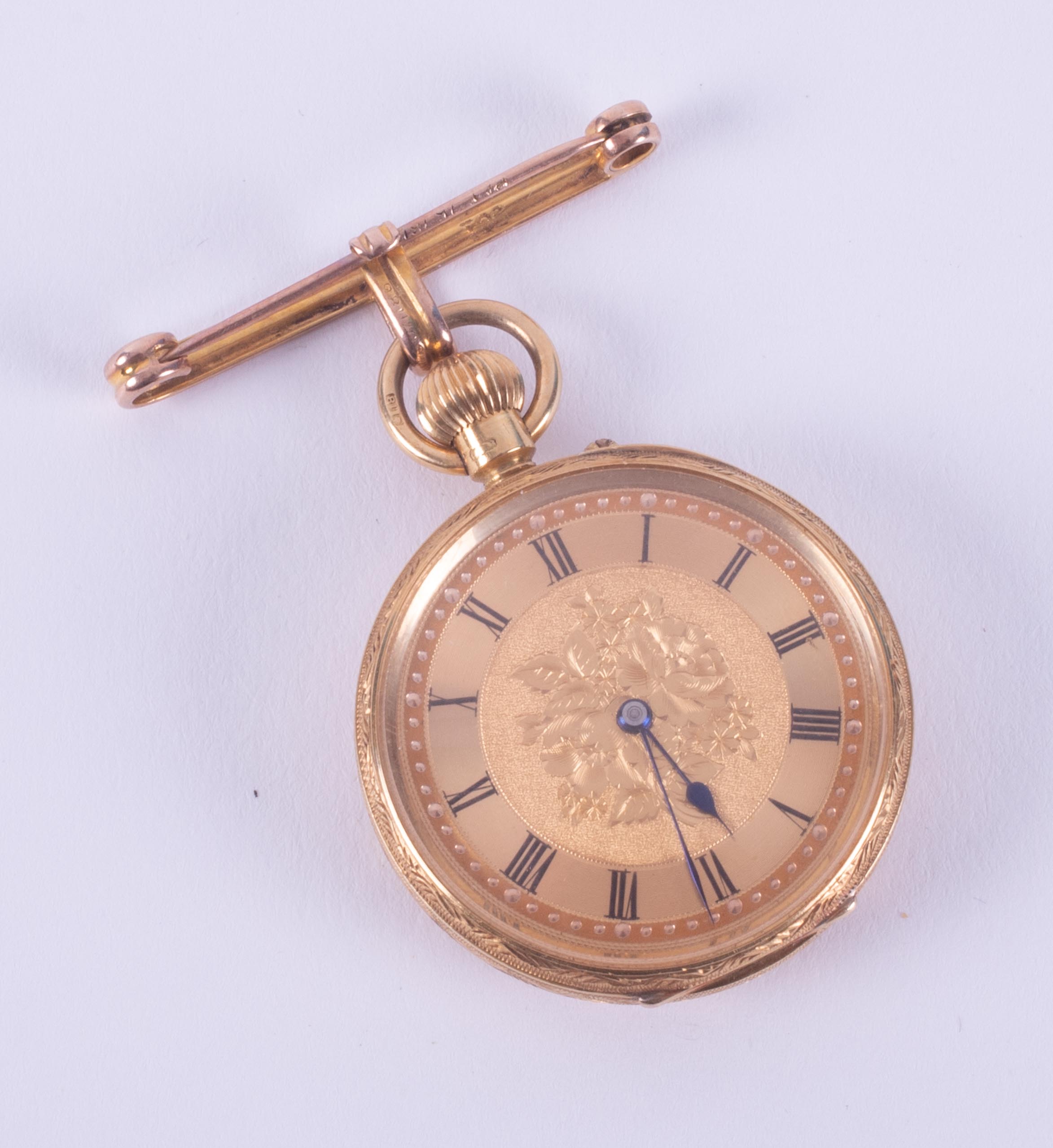 A Victorian 18ct yellow gold ladies keyless fob watch, hallmarked and engraved inside on the