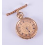 A Victorian 18ct yellow gold ladies keyless fob watch, hallmarked and engraved inside on the