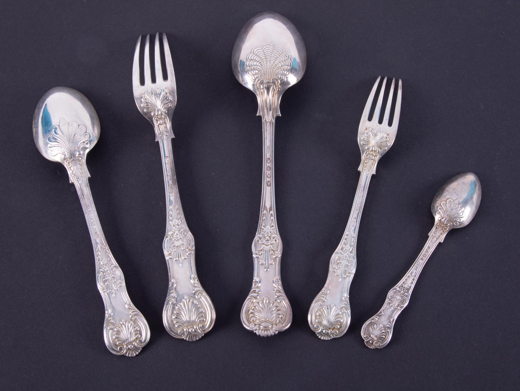A Victorian Queens pattern six setting silver matched flatware comprising six forks, six desert - Image 2 of 2