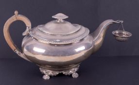 A silver squat Georgian teapot, makers mark ABGB (Alice & George Burrows) London