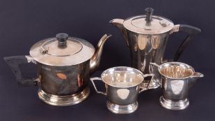 A mid 20th century silver four piece tea service, Sheffield, circa 1952, makers mark E.V (probably