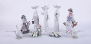 Collection of nine Lladro figurines including Nuns, Ducks etc (some damage).