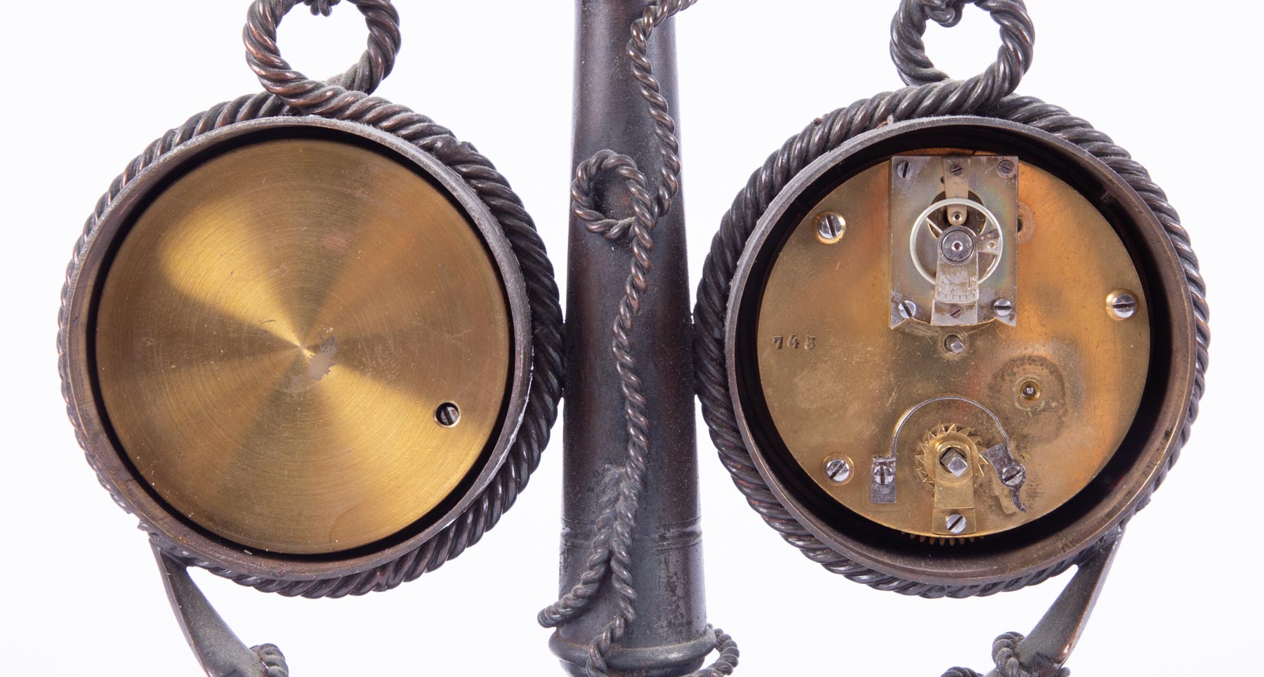 A Victorian combination clock/barometer/thermometer in brass anchor design mount, on - Image 3 of 4