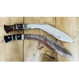 Two Kukri knives in the style of WWII but post WWII with blades, length 30.5cm, the scabbard is