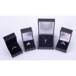 Seven items of Jewellery to include a 9ct white gold ring set with six round brilliant cut diamonds,