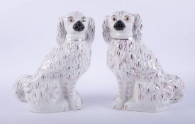 Pair of large flat back Staffordshire spaniel dogs, height 35cm.