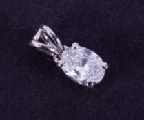 A 14ct white gold pendant set with a 0.50 carat oval cut diamond, colour F, VS2 clarity, 0.53gm.