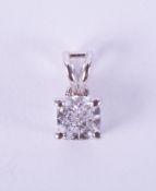 A 14ct white gold split bale pendant set with a 0.50 carat cushion cut diamond, colour F, VS2