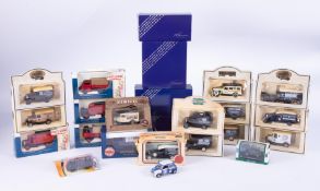 A collection of boxed model cars including set of four Days Gone Royal Mail vans, Lledo and Corgi