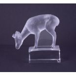 A Lalique glass model of a Deer, signed to base 'Lalique, France'.